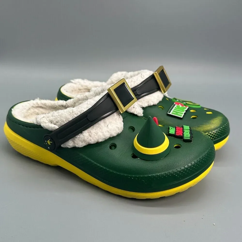 Elf x Crocs Kids 4 Green Spike Clogs Lined Slip-On Christmas Buddy Santa Shoes